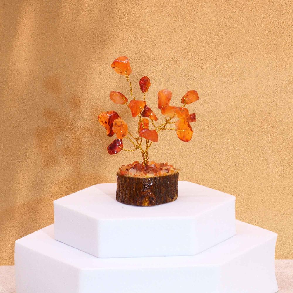 ancient wisdom 12x Mini Gemstone Trees On Wood Base - Carnelian (15 stones)