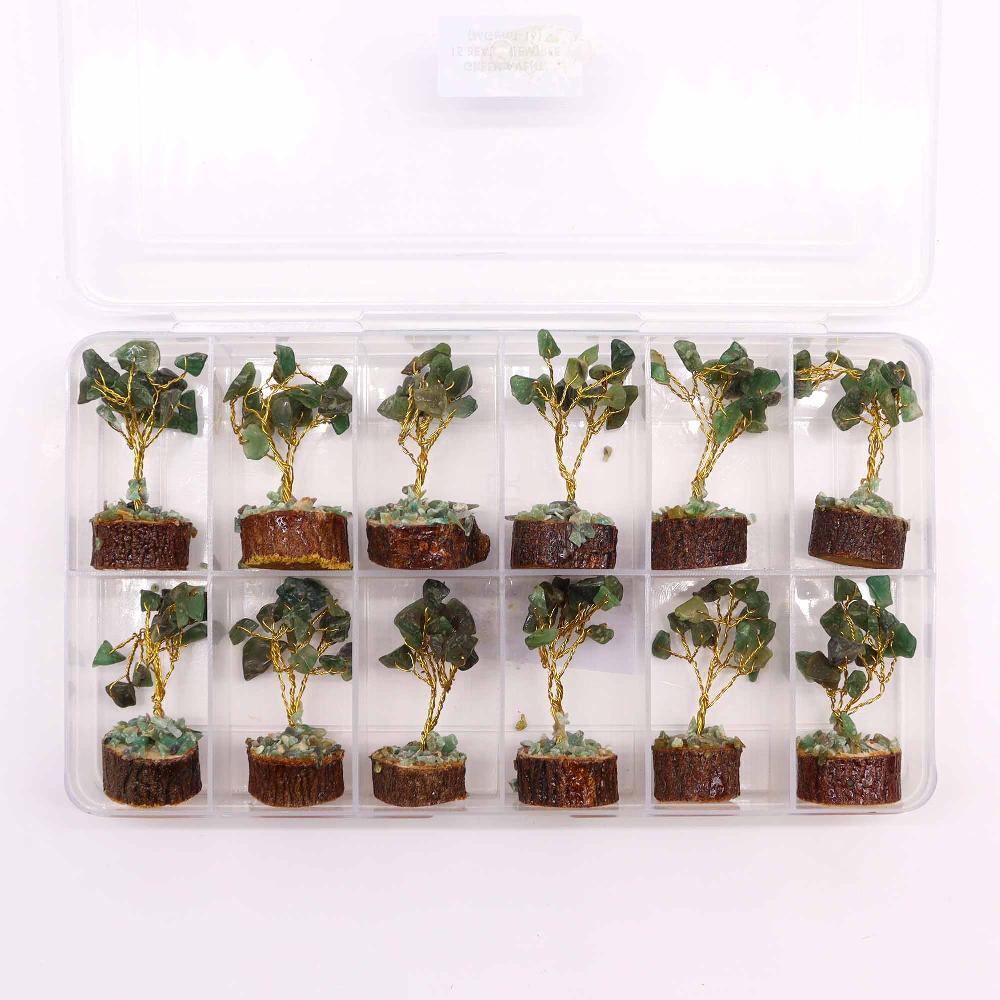 Ancient Wisdom 12x Mini Gemstone Trees On Wood Base - Green Aventurine (15 Stones)