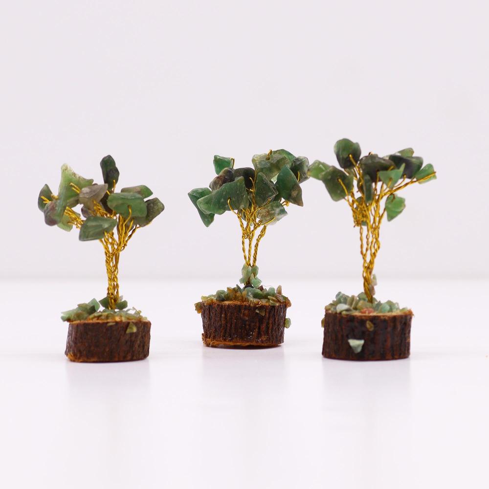 Ancient Wisdom 12x Mini Gemstone Trees On Wood Base - Green Aventurine (15 Stones)