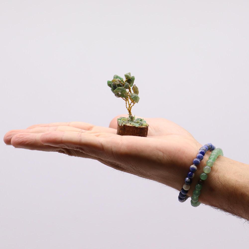 Ancient Wisdom 12x Mini Gemstone Trees On Wood Base - Green Aventurine (15 Stones)