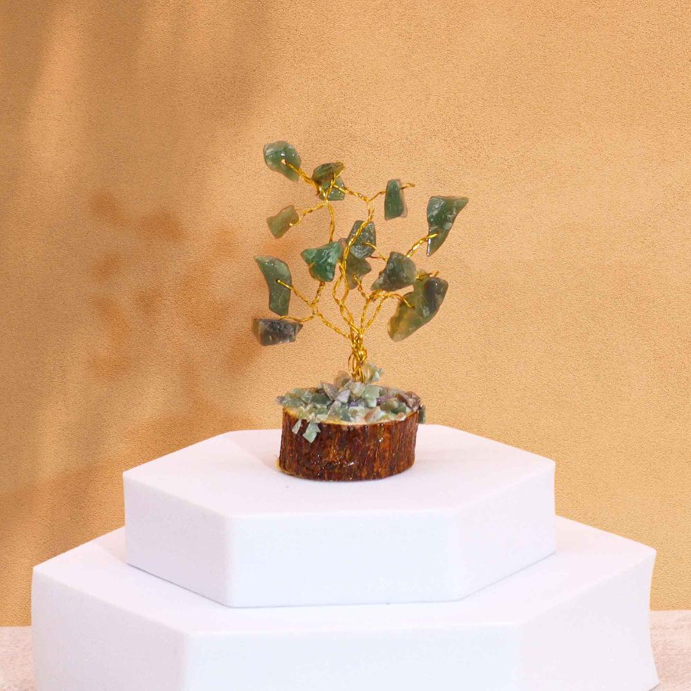 ancient wisdom 12x Mini Gemstone Trees On Wood Base - Green Aventurine (15 stones)