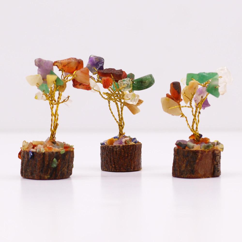 Ancient Wisdom 12x Mini Gemstone Trees On Wood Base - Multi Stones (15 Stones)