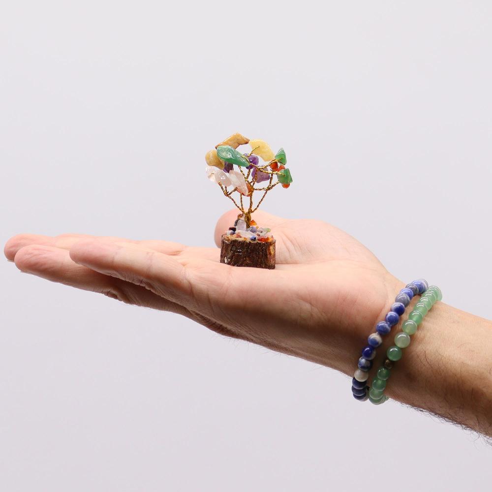 Ancient Wisdom 12x Mini Gemstone Trees On Wood Base - Multi Stones (15 Stones)