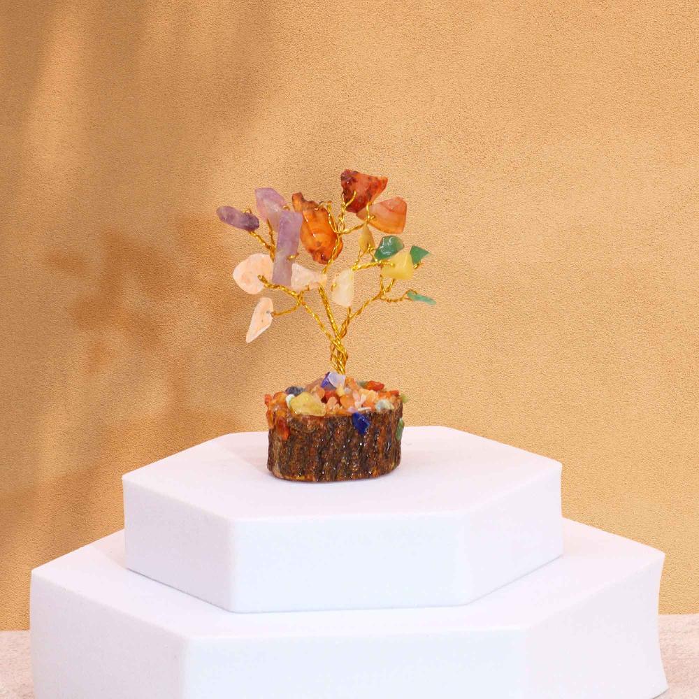ancient wisdom 12x Mini Gemstone Trees On Wood Base - Multi Stones (15 stones)