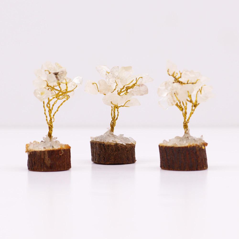 Ancient Wisdom 12x Mini Gemstone Trees On Wood Base - Rock Quartz (15 Stones)
