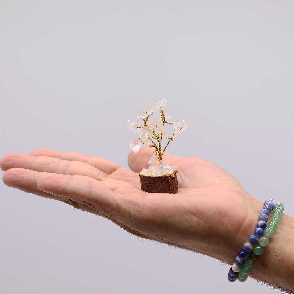 Ancient Wisdom 12x Mini Gemstone Trees On Wood Base - Rock Quartz (15 Stones)