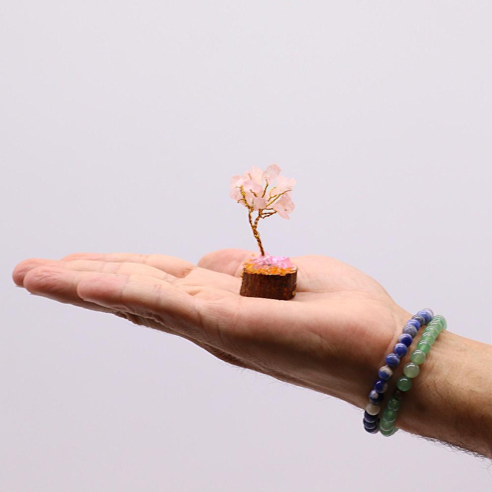 Ancient Wisdom 12x Mini Gemstone Trees On Wood Base - Rose Quartz (15 Stones)