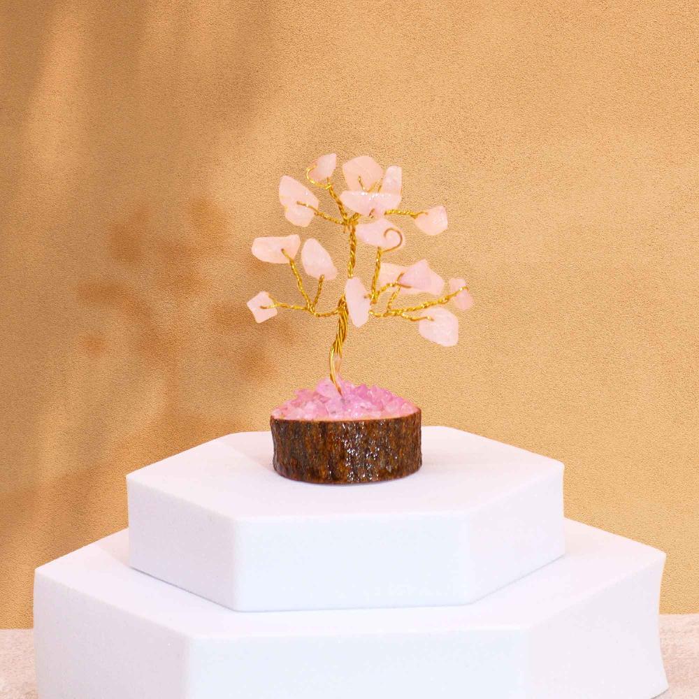 ancient wisdom 12x Mini Gemstone Trees On Wood Base - Rose Quartz (15 stones)