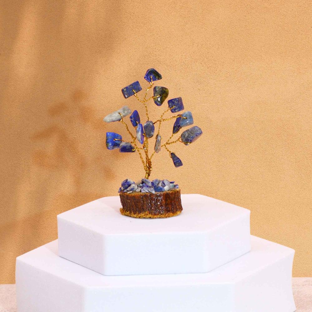 ancient wisdom 12x Mini Gemstone Trees On Wood Base - Sodalite (15 stones)