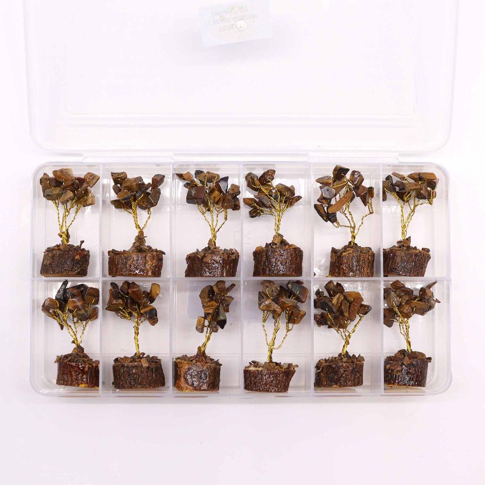 Ancient Wisdom 12x Mini Gemstone Trees On Wood Base - Tigereye (15 Stones)