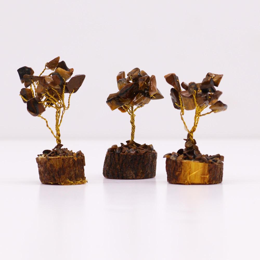 Ancient Wisdom 12x Mini Gemstone Trees On Wood Base - Tigereye (15 Stones)
