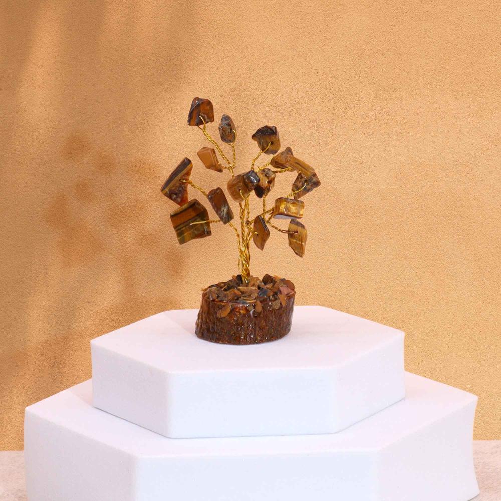 ancient wisdom 12x Mini Gemstone Trees On Wood Base - Tigereye (15 stones)