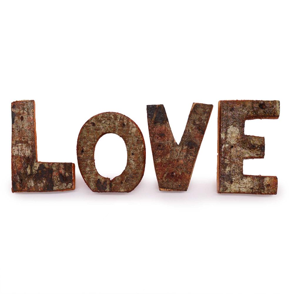 ancient wisdom 12x Rustic Bark Letter Set - LOVE (4x3) - 7cm