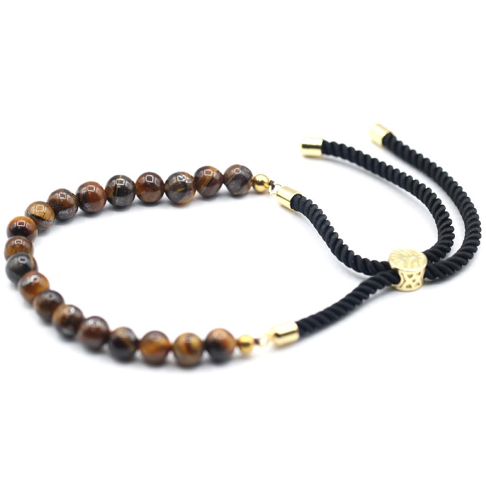 ancient wisdom 18K Gold Plated Gemstone Black String Bracelet - Tiger Eye