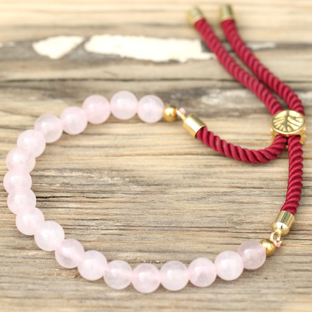 Ancient Wisdom 18K Gold Plated Gemstone Bordeaux String Bracelet - Rose Quartz