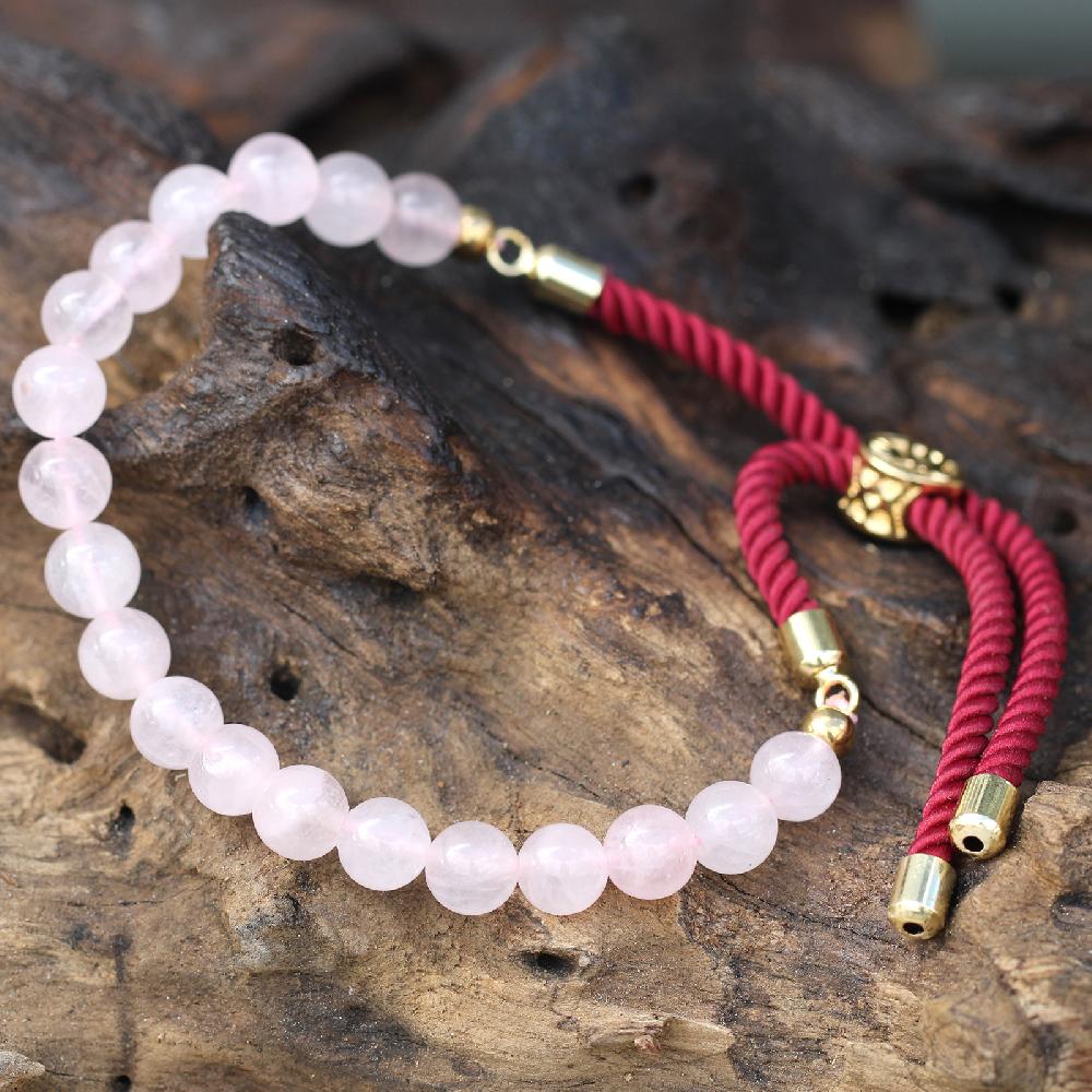 Ancient Wisdom 18K Gold Plated Gemstone Bordeaux String Bracelet - Rose Quartz