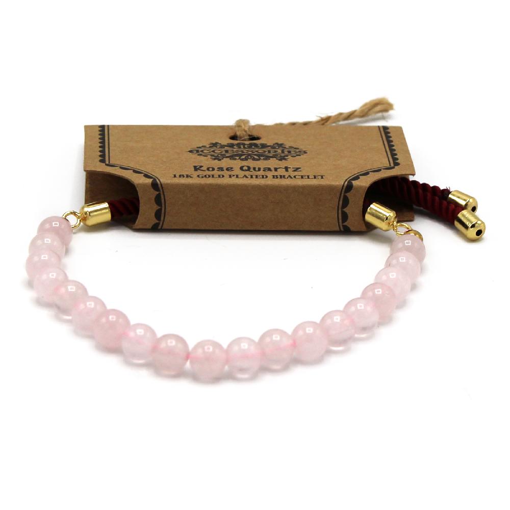 Ancient Wisdom 18K Gold Plated Gemstone Bordeaux String Bracelet - Rose Quartz
