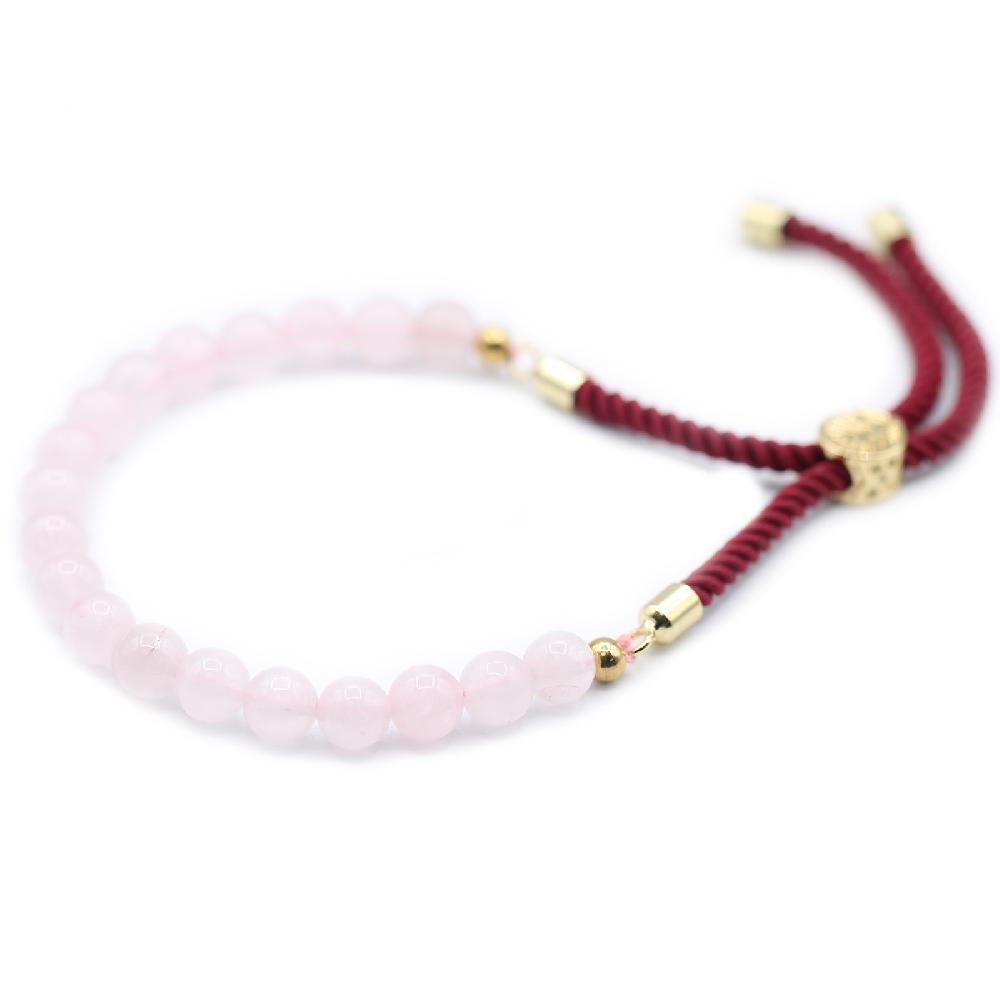 ancient wisdom 18K Gold Plated Gemstone Bordeaux String Bracelet - Rose Quartz