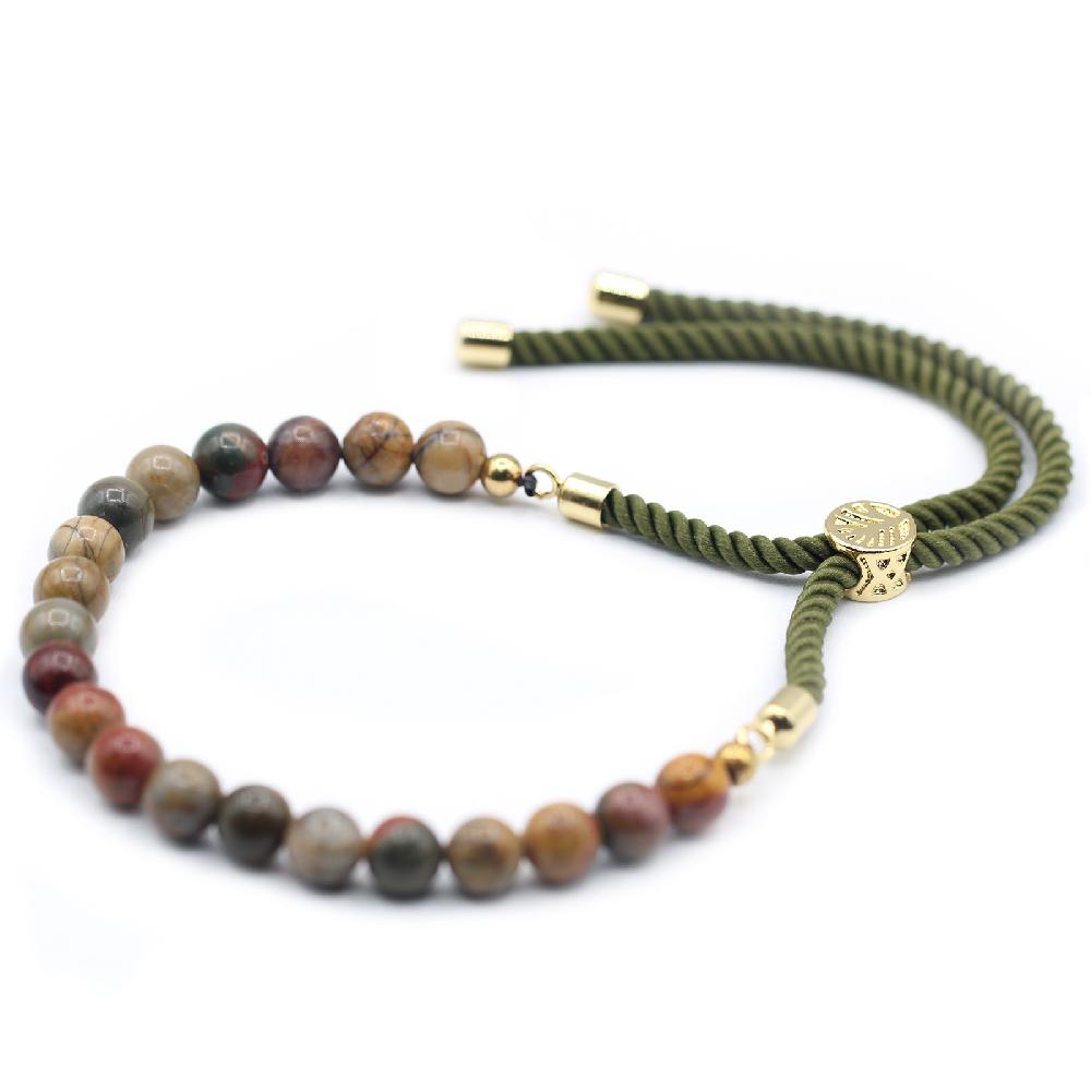 ancient wisdom 18K Gold Plated Gemstone Moss String Bracelet - Picasso Jasper