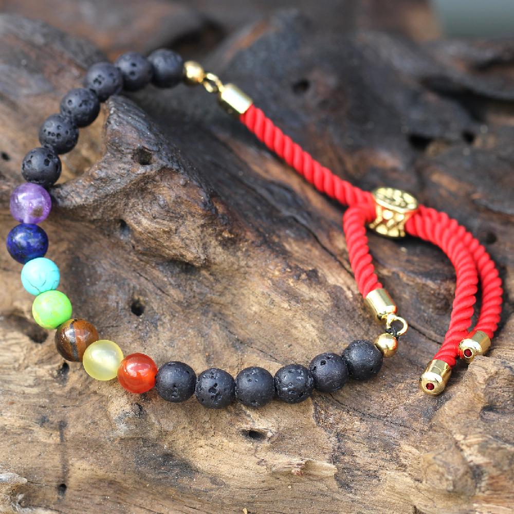 Ancient Wisdom 18K Gold Plated Gemstone Royal String Bracelet - Lava Stone Chakra