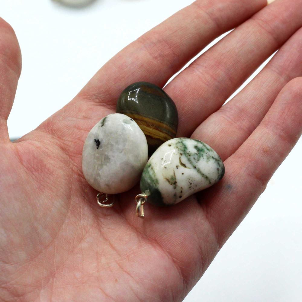Ancient Wisdom 20x Mixed Silver Plated Crystal Tumbled Stone Pendants