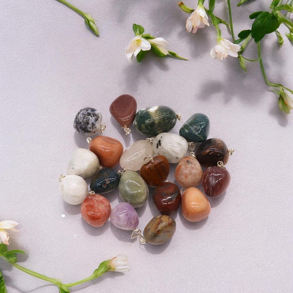 Ancient Wisdom 20x Mixed Silver Plated Crystal Tumbled Stone Pendants