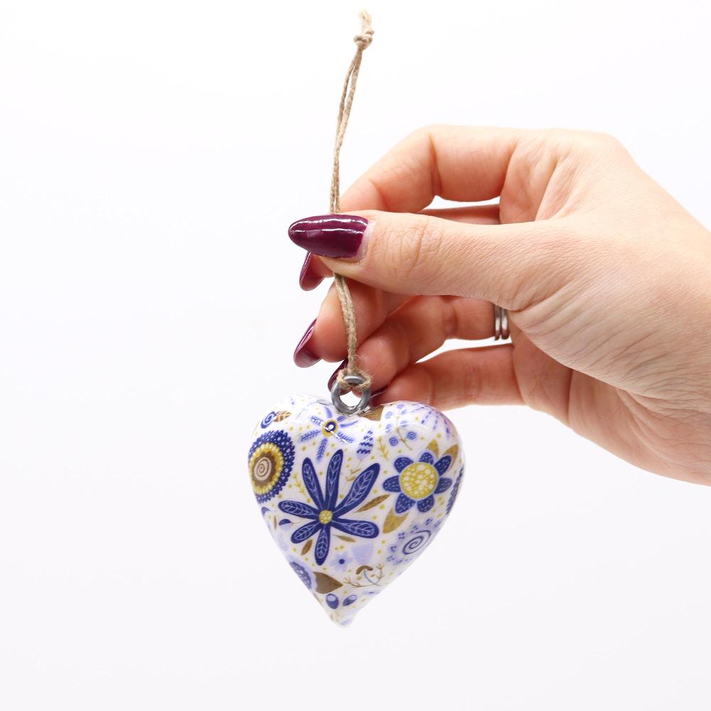 Ancient Wisdom 24x Lrg Decor Wood Hearts - Blue Floral (24)