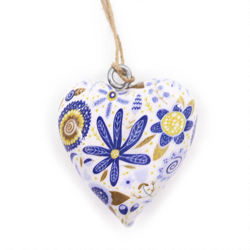 ancient wisdom 24x Lrg Decor Wood Hearts - Blue Floral (24)
