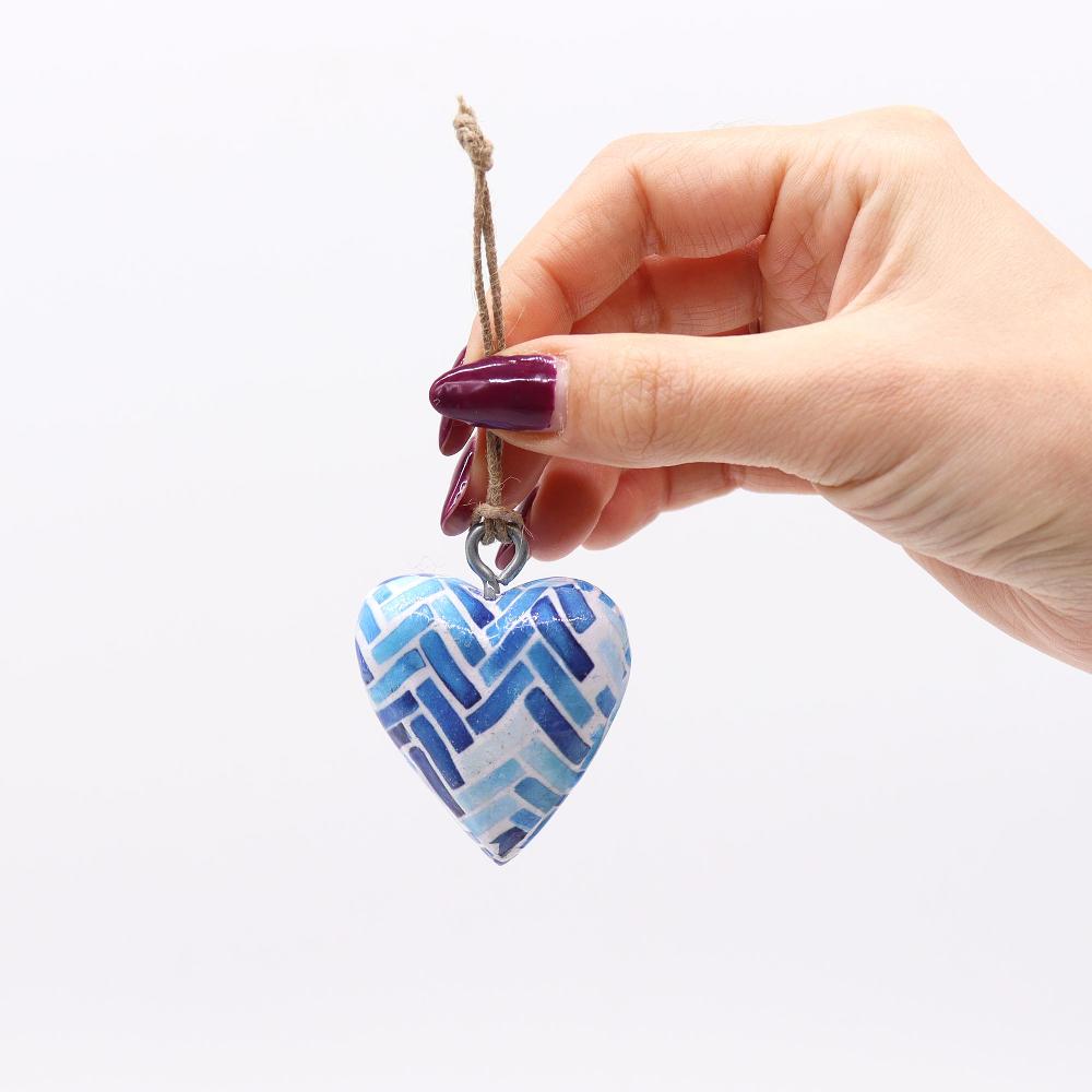 Ancient Wisdom 24x Small Decor Wood Hearts - Blue Stripes (24)