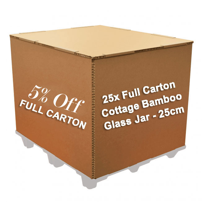 ancient wisdom 25x Full Carton Cottage Bamboo Glass Jar - 25cm