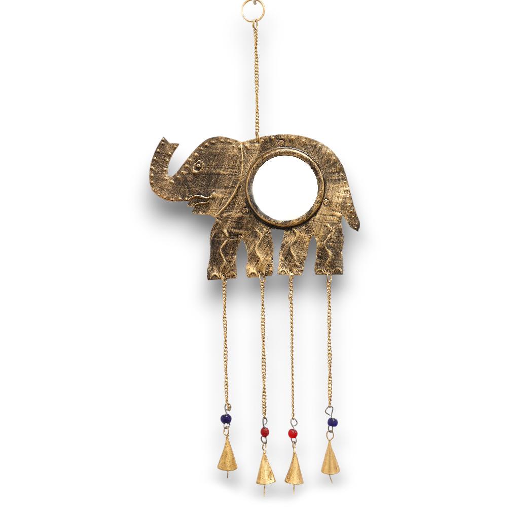 ancient wisdom 2x Indian Chimes - Elephant Lrg Mirror 4 Bells - 24x60cm