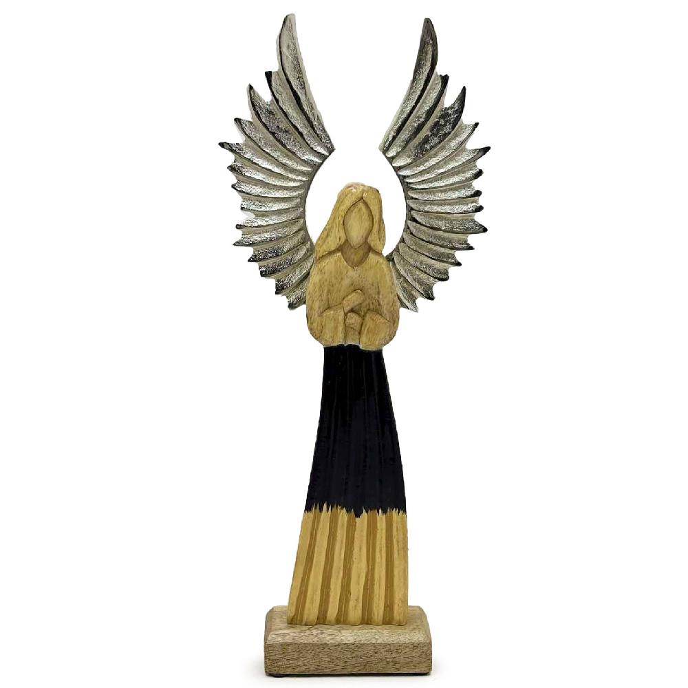 ancient wisdom 2x Large Mango Wood Guardian Angel Metal Wings & Enamel Detail - 40cm