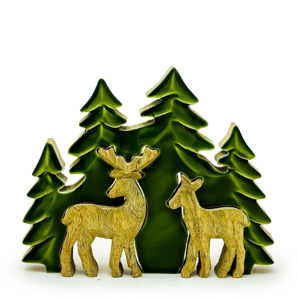 ancient wisdom 2x Lost in the Forrest - Two Dear in the Forrest 3D Wooden Decoration