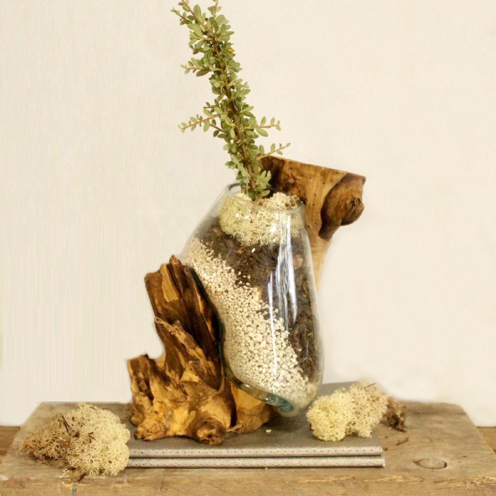 Ancient Wisdom 2x Molten Glass On Wood - Hanging Bowl