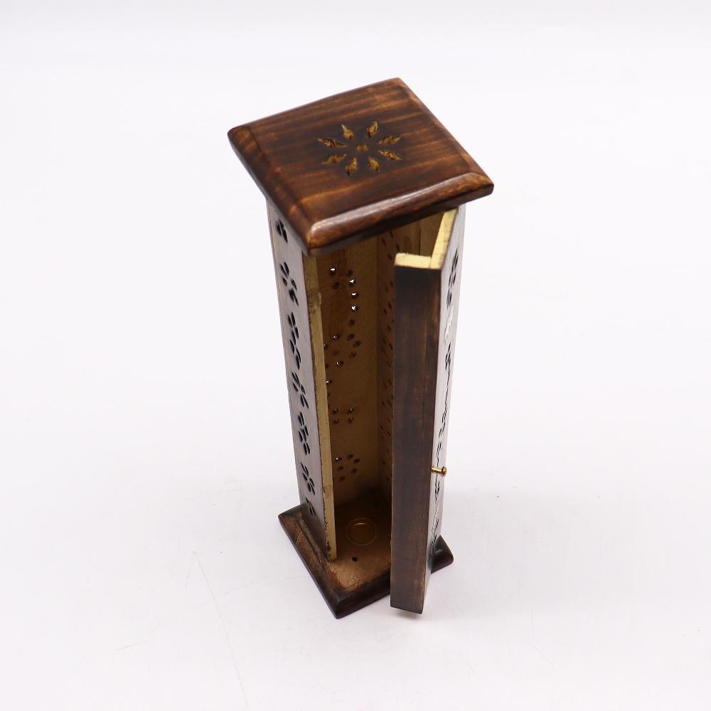 Ancient Wisdom 2x Square Incense Tower - Brass Inlay - Mango Wood