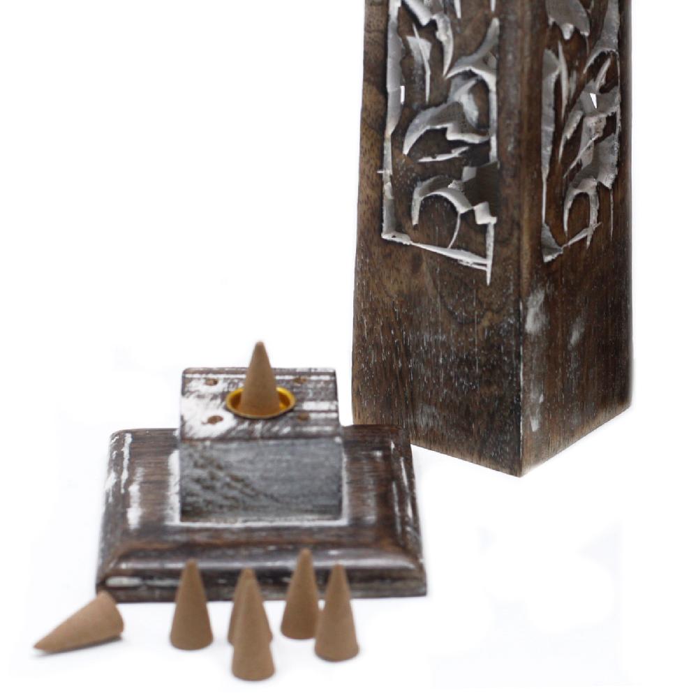 Ancient Wisdom 2x Tapered Incense Tower Washed Des2 - Mango Wood