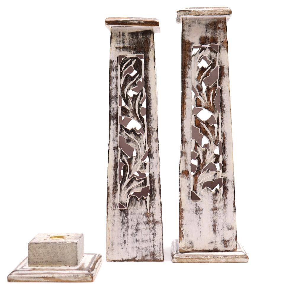 ancient wisdom 2x Tapered Incense Tower Washed Des2 - Mango Wood