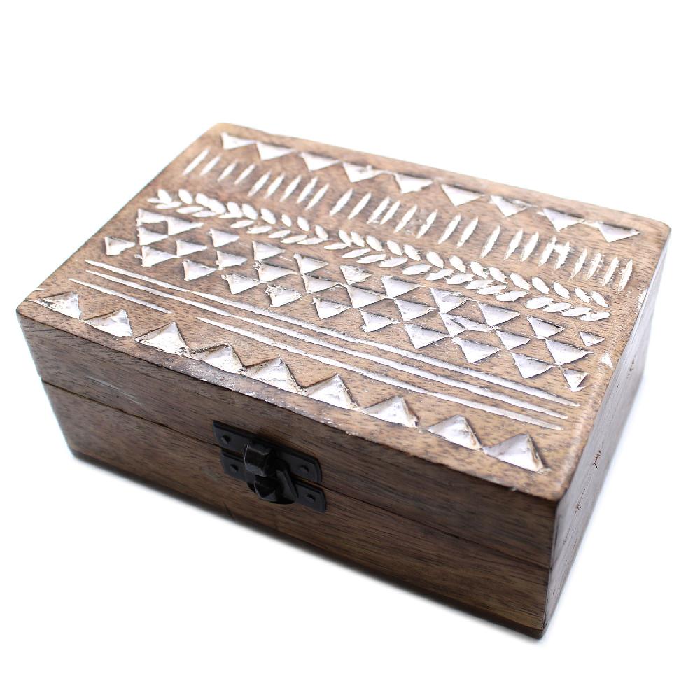 ancient wisdom 2x White Washed Wooden Box - 6x4 Aztec Design