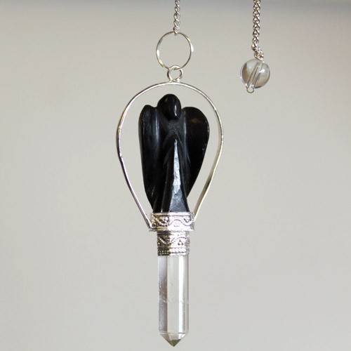 Ancient Wisdom 3x Angel Pendulum With Ring - Black Agate