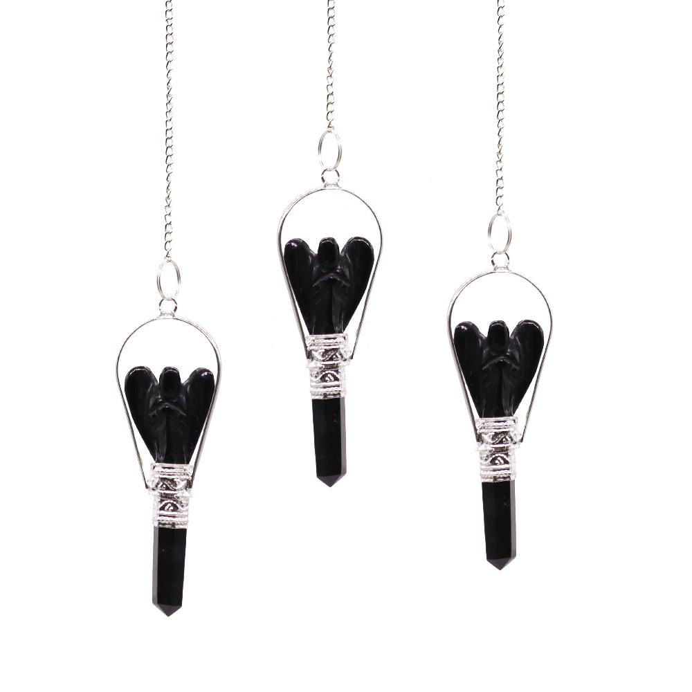 ancient wisdom 3x Angel Pendulum with Ring - Black Agate