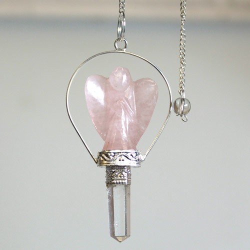ancient wisdom 3x Angel Pendulum with Ring - Rose Quartz