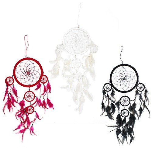 ancient wisdom 3x Bali Dreamcatchers - Large Round - Black/White/Red