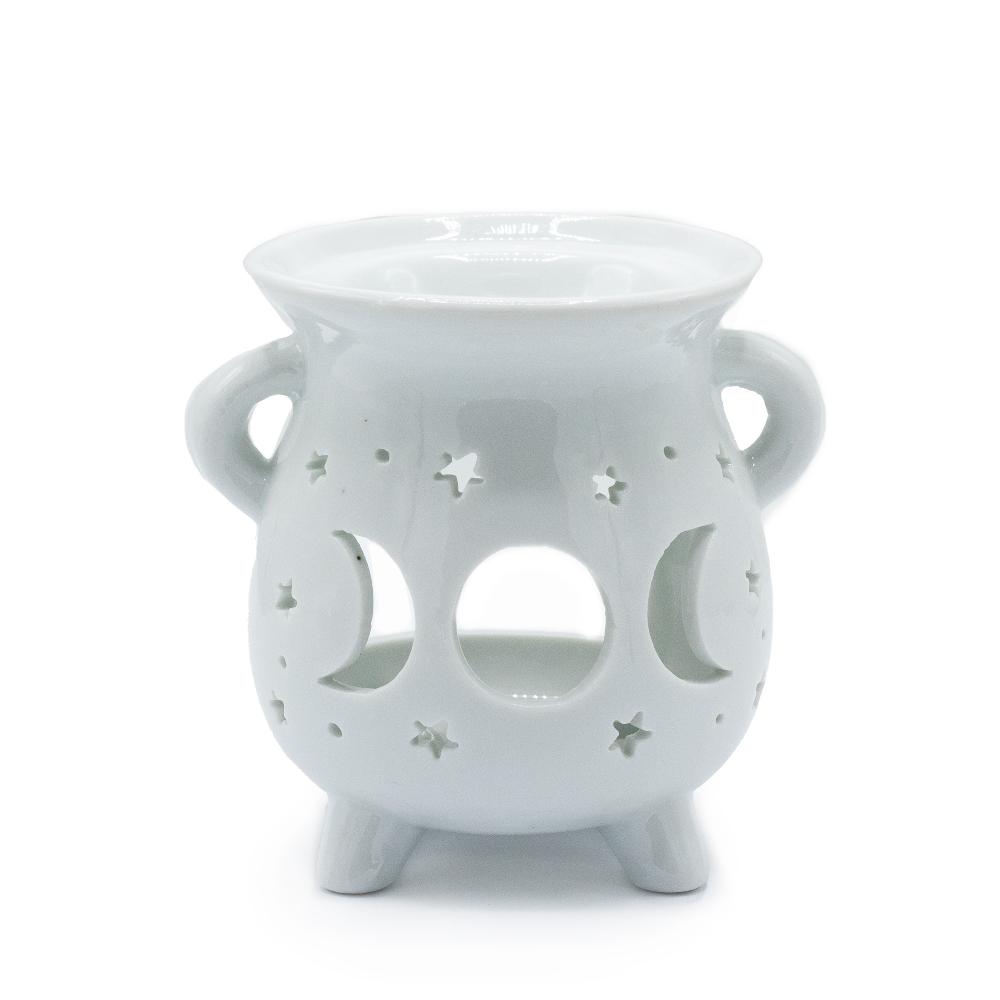 ancient wisdom 3x Cauldron Oil Burner - Moon Phase - White