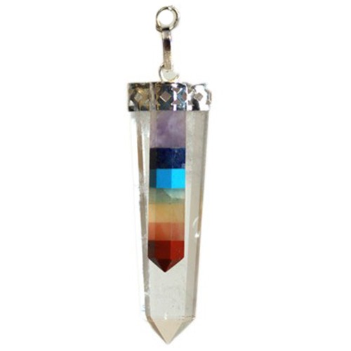 Ancient Wisdom 3x Crystal - 7 Chakra Bounded Thin Point Flat Pendulum