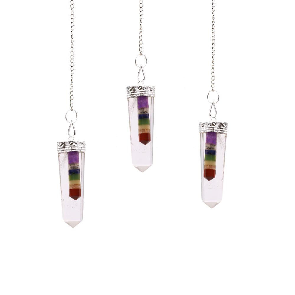 ancient wisdom 3x Crystal - 7 Chakra Bounded Thin Point Flat Pendulum
