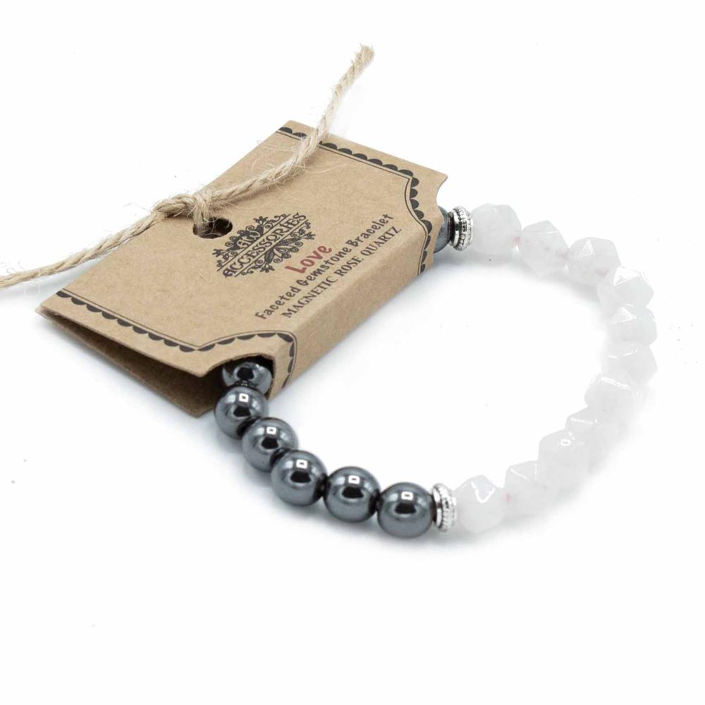 ancient wisdom 3x Faceted Gemstone Bracelet - Magnetc Rose Quatz
