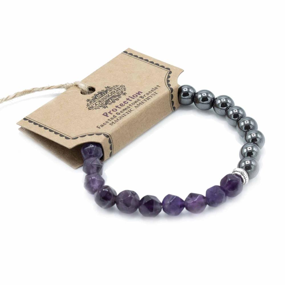 ancient wisdom 3x Faceted Gemstone Bracelet - Magnetic Amethyst