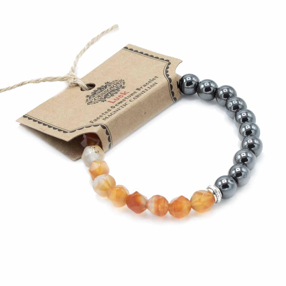 ancient wisdom 3x Faceted Gemstone Bracelet - Magnetic Carnelian