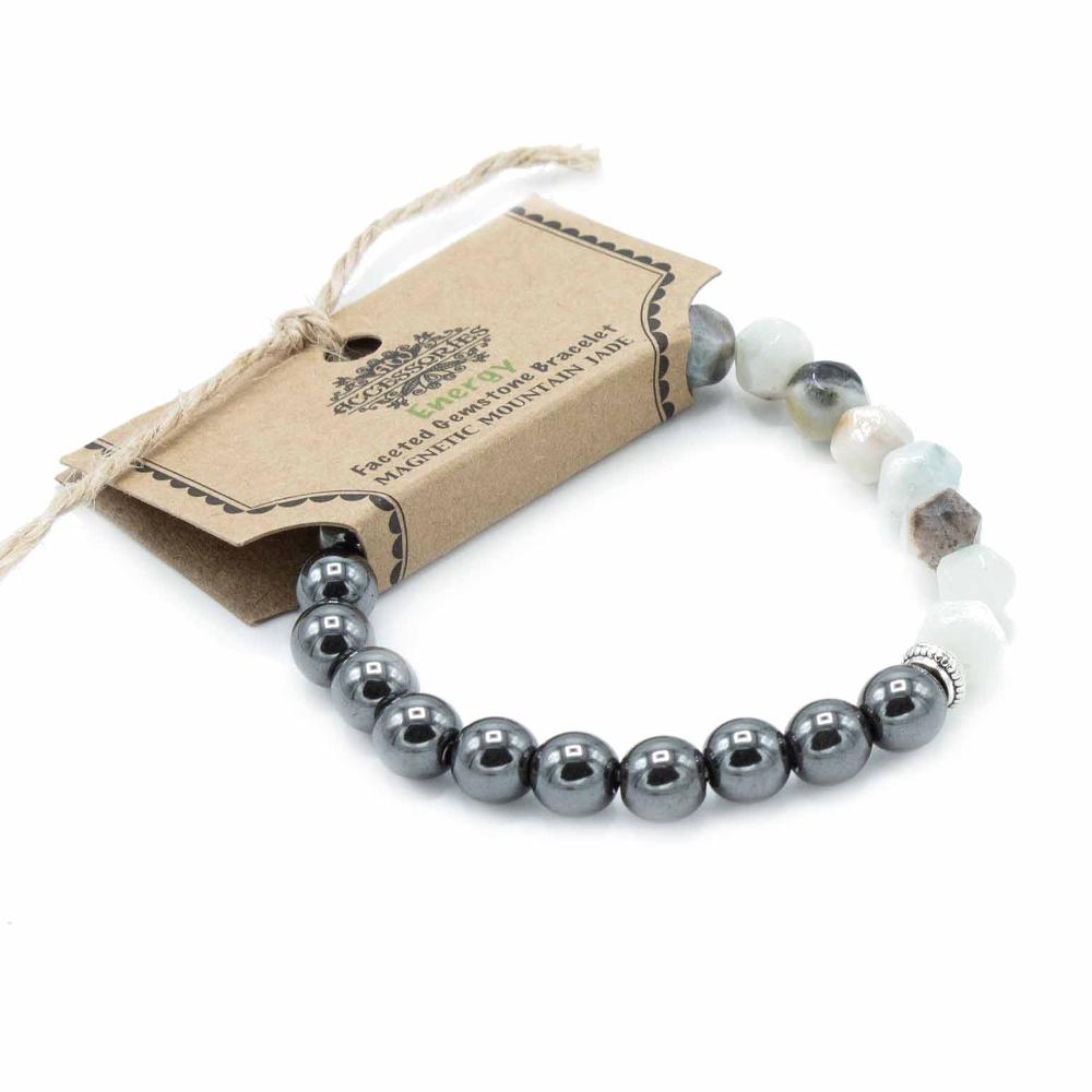 ancient wisdom 3x Faceted Gemstone Bracelet - Magnetic Mountain Jade