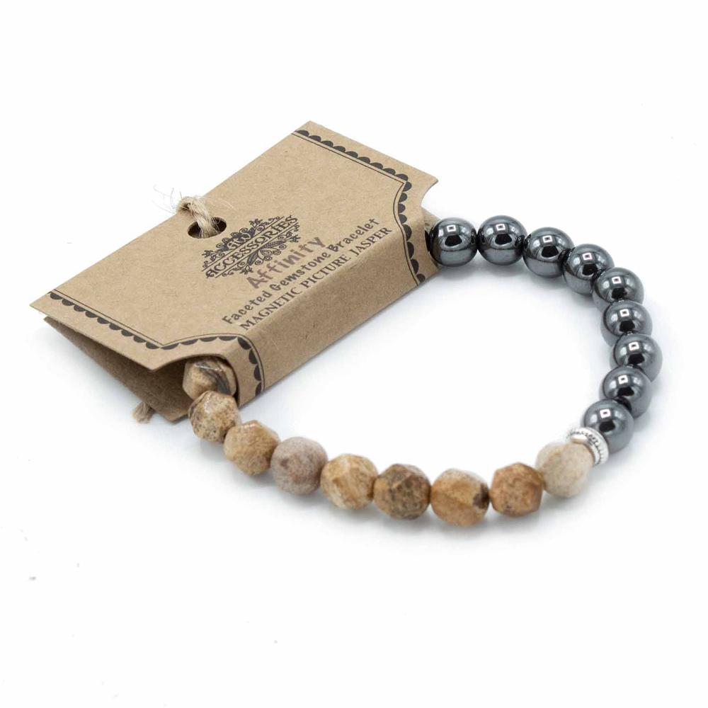ancient wisdom 3x Faceted Gemstone Bracelet - Magnetic Picture Jasper